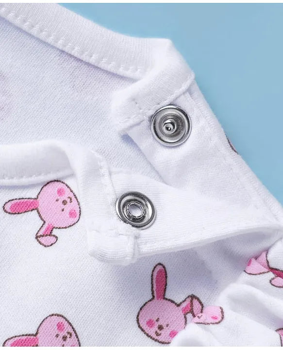 ToffyHouse Corduroy Dungaree with Half Sleeves Inner Tee Bunny Print - Light Pink