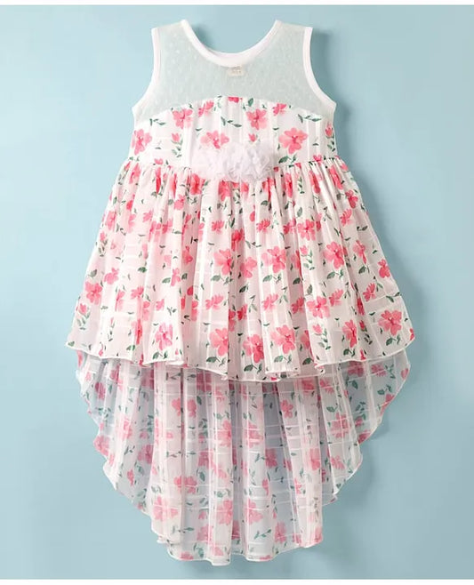 ToffyHouse Woven Sleeveless High Low Party Dress with Floral Print - White