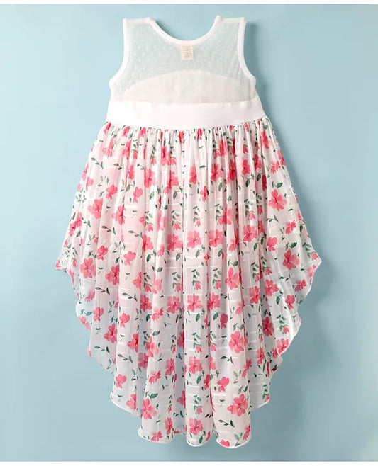 ToffyHouse Woven Sleeveless High Low Party Dress with Floral Print - White