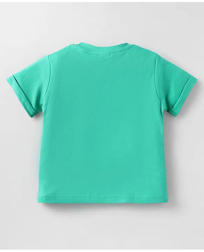ToffyHouse Interlock Woven Half Sleeves T-Shirt & Shorts Set with Teddy Print - Light Green