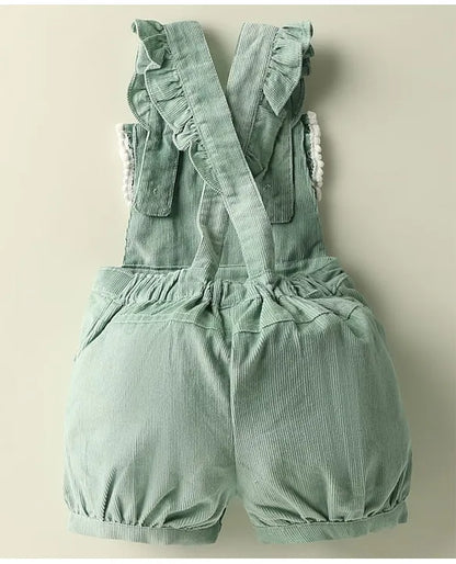 ToffyHouse Corduroy Woven Knit Half Sleeves Inner Tee & Dungaree Set with Honeybee & Floral Print - Yellow & Teal Blue