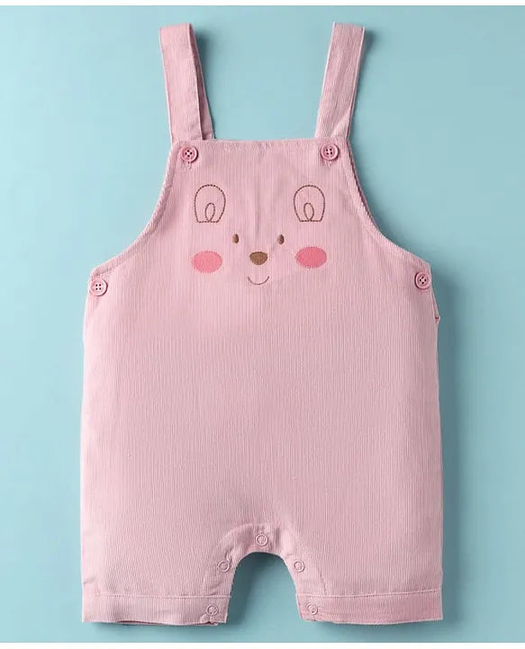 ToffyHouse Corduroy Woven Dungaree & Half Sleeves Inner Tee With Bunny Print & Embroidery - Coral & White