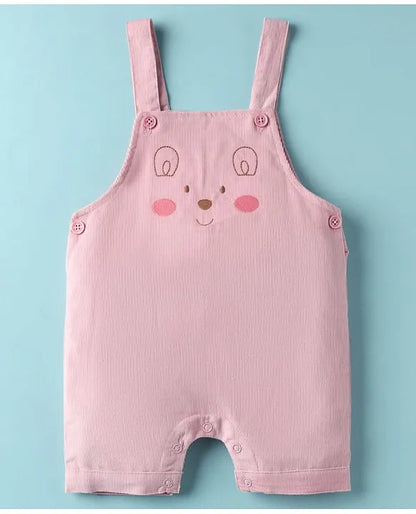 ToffyHouse Corduroy Woven Dungaree & Half Sleeves Inner Tee With Bunny Print & Embroidery - Coral & White
