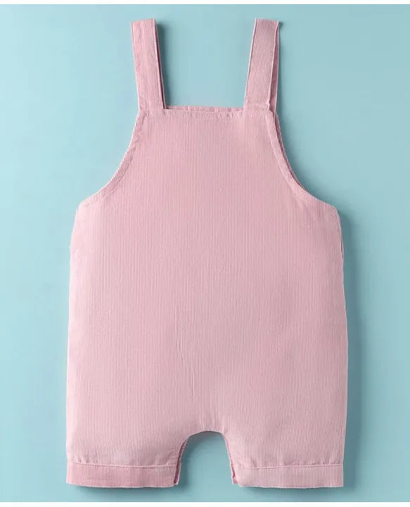 ToffyHouse Corduroy Woven Dungaree & Half Sleeves Inner Tee With Bunny Print & Embroidery - Coral & White