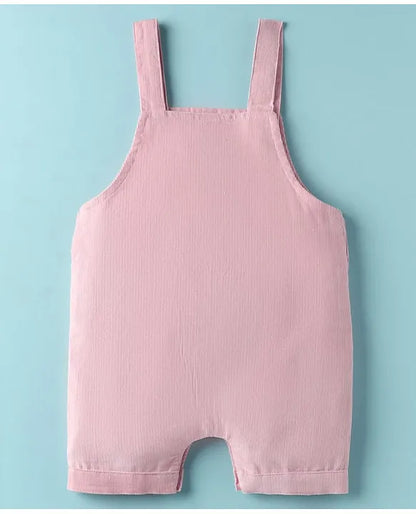 ToffyHouse Corduroy Woven Dungaree & Half Sleeves Inner Tee With Bunny Print & Embroidery - Coral & White