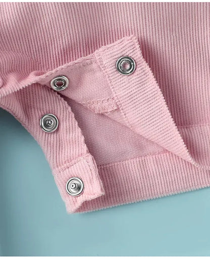 ToffyHouse Corduroy Woven Dungaree & Half Sleeves Inner Tee With Bunny Print & Embroidery - Coral & White