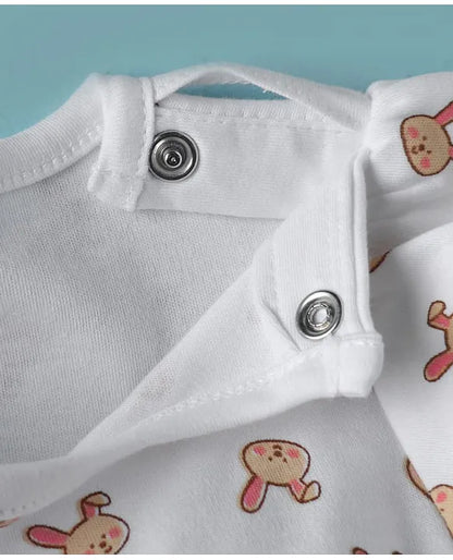 ToffyHouse Corduroy Woven Dungaree & Half Sleeves Inner Tee With Bunny Print & Embroidery - Coral & White