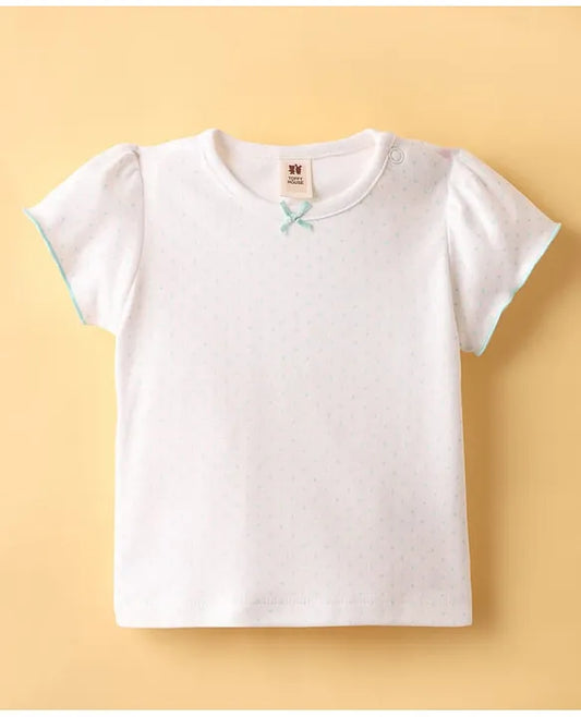 ToffyHouse Interlock Knit Frock & Half Sleeves Inner Tee With Heart Patch & Embroidery - Sea Green & White