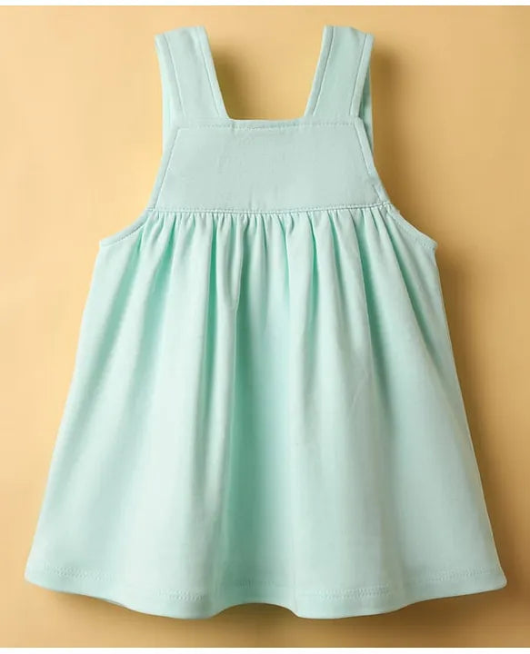 ToffyHouse Interlock Knit Frock & Half Sleeves Inner Tee With Heart Patch & Embroidery - Sea Green & White