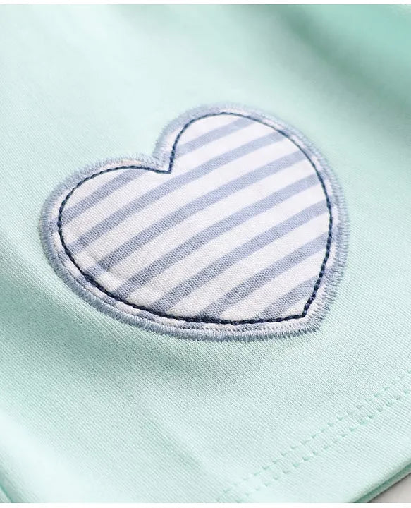 ToffyHouse Interlock Knit Frock & Half Sleeves Inner Tee With Heart Patch & Embroidery - Sea Green & White
