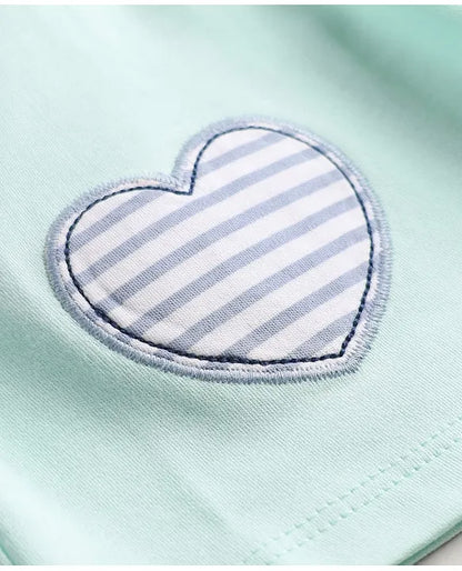 ToffyHouse Interlock Knit Frock & Half Sleeves Inner Tee With Heart Patch & Embroidery - Sea Green & White