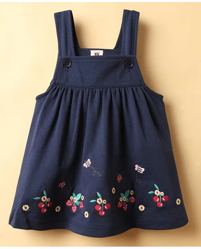 ToffyHouse Interlock Knit Frock & Half Sleeves Inner Tee With Cherry Embroidery & Ladybug Print - Navy Blue & White