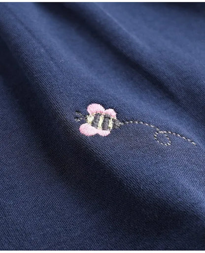 ToffyHouse Interlock Knit Frock & Half Sleeves Inner Tee With Cherry Embroidery & Ladybug Print - Navy Blue & White