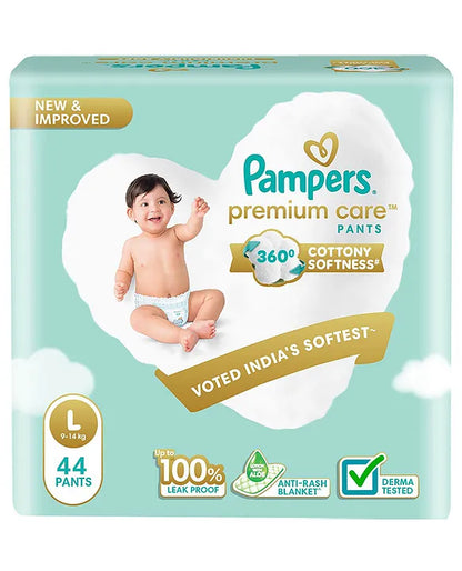 Pampers Premium Care Pants Large size baby diapers (L) 44 Count Softest ever Pampers pants