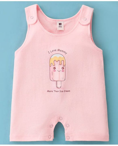 ToffyHouse Dungaree Style Romper with Half Sleeves T-Shirt Ice Cream Print - Pink