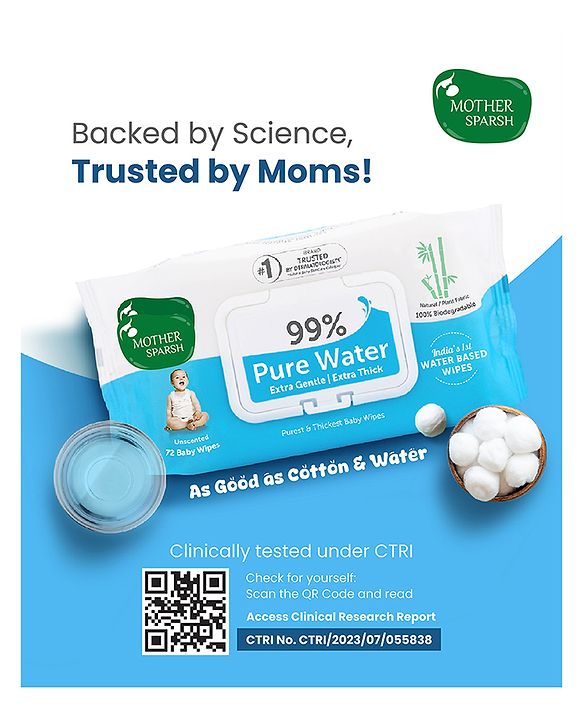 Mother Sparsh Unscented 99 % Pure Water (Unscented) Baby Wipes - 72 Pieces