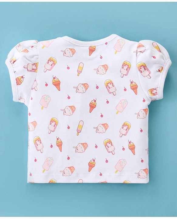 ToffyHouse Dungaree Style Romper with Half Sleeves T-Shirt Ice Cream Print - Pink