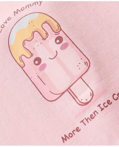 ToffyHouse Dungaree Style Romper with Half Sleeves T-Shirt Ice Cream Print - Pink