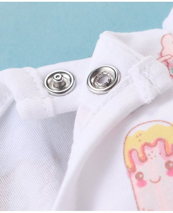 ToffyHouse Dungaree Style Romper with Half Sleeves T-Shirt Ice Cream Print - Pink