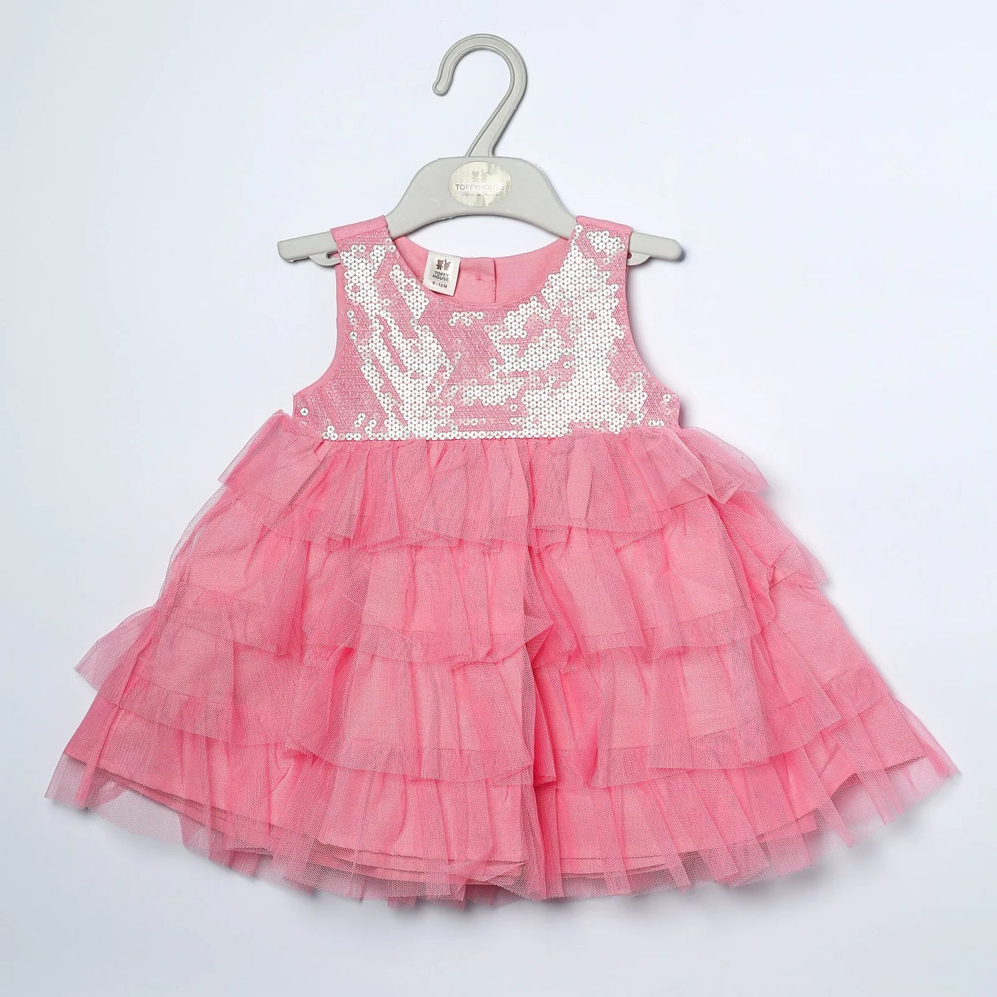 ToffyHouse Woven Cotton Sequenced Fancy Frock for Your Little Princess - Pink