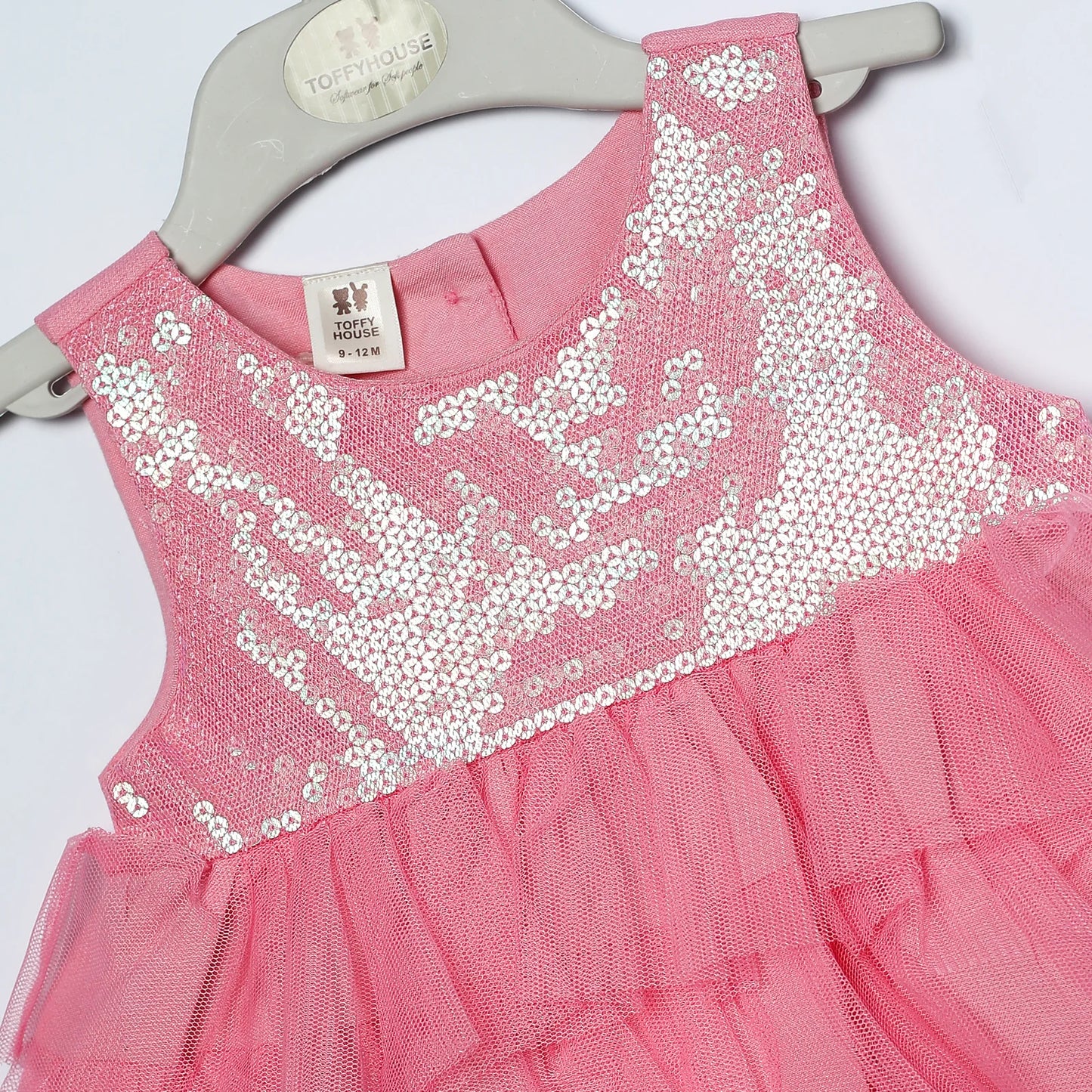 ToffyHouse Woven Cotton Sequenced Fancy Frock for Your Little Princess - Pink