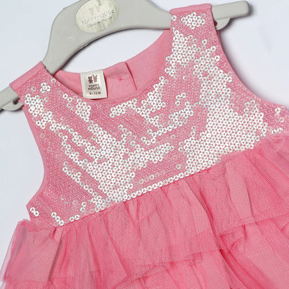 ToffyHouse Woven Cotton Sequenced Fancy Frock for Your Little Princess - Pink