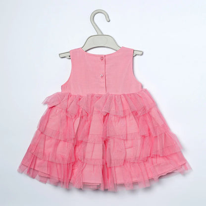 ToffyHouse Woven Cotton Sequenced Fancy Frock for Your Little Princess - Pink