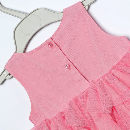 ToffyHouse Woven Cotton Sequenced Fancy Frock for Your Little Princess - Pink