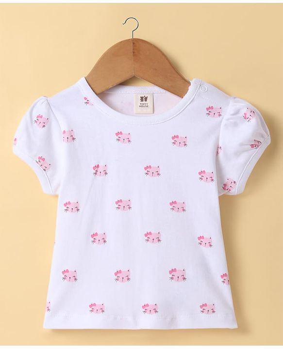 ToffyHouseHalf Sleeves Printed Inner Top & Frock with Kitty Embroidery - Navy Blue