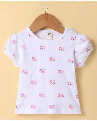 ToffyHouseHalf Sleeves Printed Inner Top & Frock with Kitty Embroidery - Navy Blue