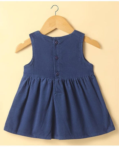 ToffyHouseHalf Sleeves Printed Inner Top & Frock with Kitty Embroidery - Navy Blue
