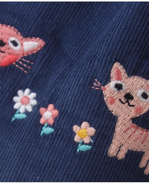 ToffyHouseHalf Sleeves Printed Inner Top & Frock with Kitty Embroidery - Navy Blue