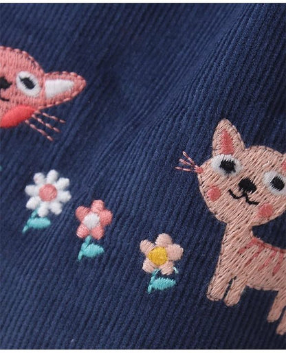ToffyHouseHalf Sleeves Printed Inner Top & Frock with Kitty Embroidery - Navy Blue