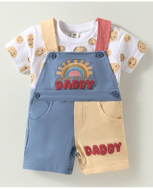 ToffyHouse  Half Sleeves Dungarees With Smiley Printed Inner T-Shirt - Multicolour