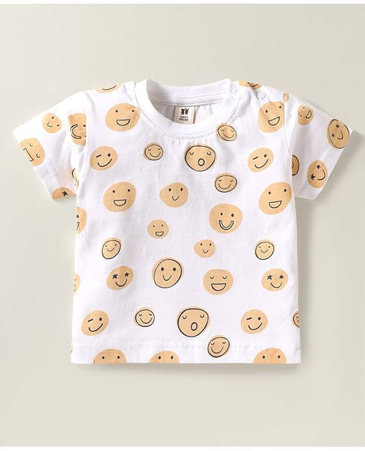 ToffyHouse  Half Sleeves Dungarees With Smiley Printed Inner T-Shirt - Multicolour