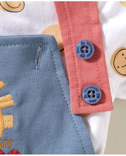 ToffyHouse  Half Sleeves Dungarees With Smiley Printed Inner T-Shirt - Multicolour