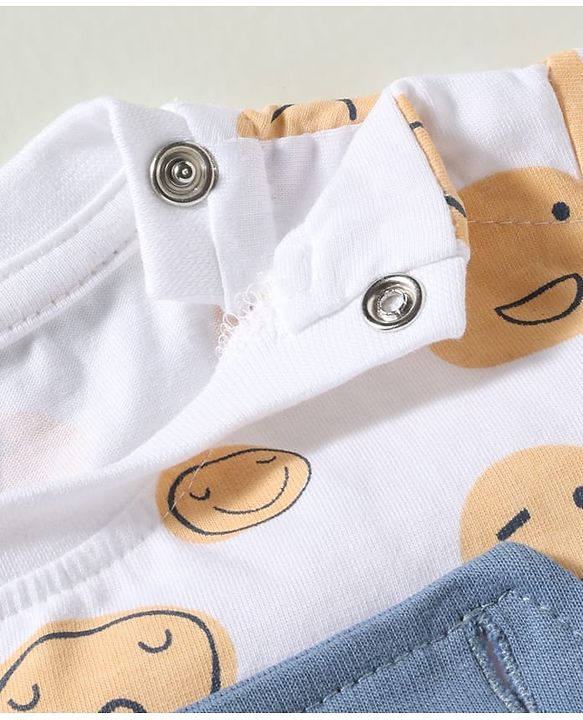 ToffyHouse  Half Sleeves Dungarees With Smiley Printed Inner T-Shirt - Multicolour