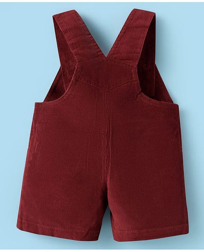 ToffyHouse  Half Sleeves T-Shirt & Dungaree with Base Ball Print & Patch - Wine & White
