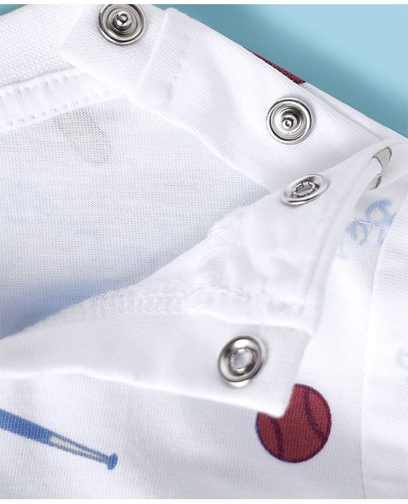 ToffyHouse  Half Sleeves T-Shirt & Dungaree with Base Ball Print & Patch - Wine & White