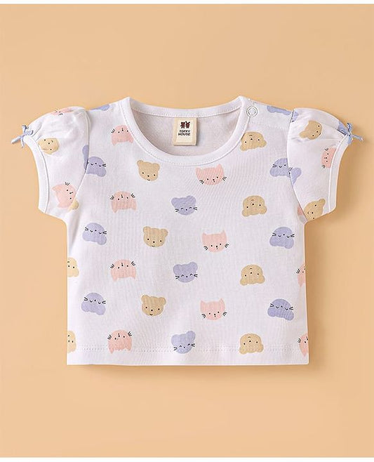 ToffyHouse Half Sleeves  T-Shirt & Dungaree Style Romper With Teddy Print - Mauve