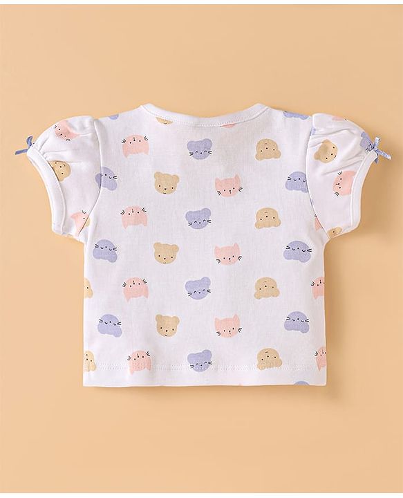 ToffyHouse Half Sleeves  T-Shirt & Dungaree Style Romper With Teddy Print - Mauve