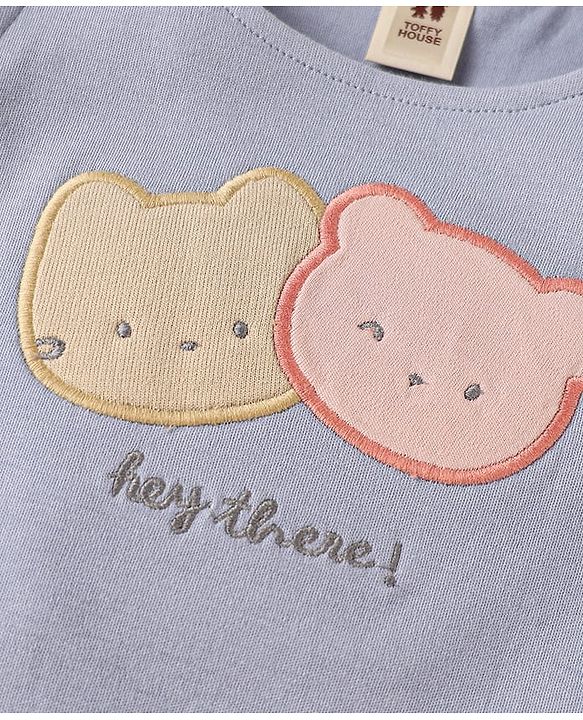 ToffyHouse Half Sleeves  T-Shirt & Dungaree Style Romper With Teddy Print - Mauve