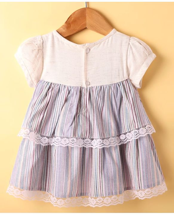 ToffyHouse  Half Sleeves Striped Frock & Bloomer with Bow Applique - Multicolor