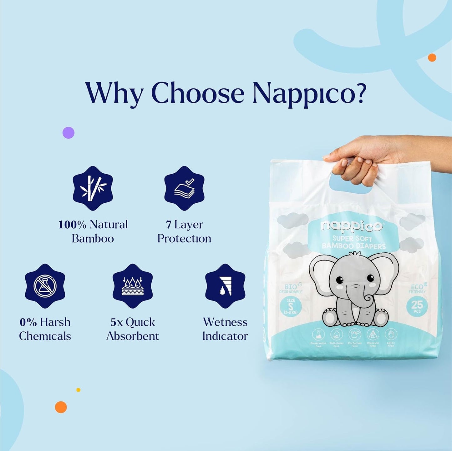Nappico Tape Diaper  Medium Size - 25 PCS