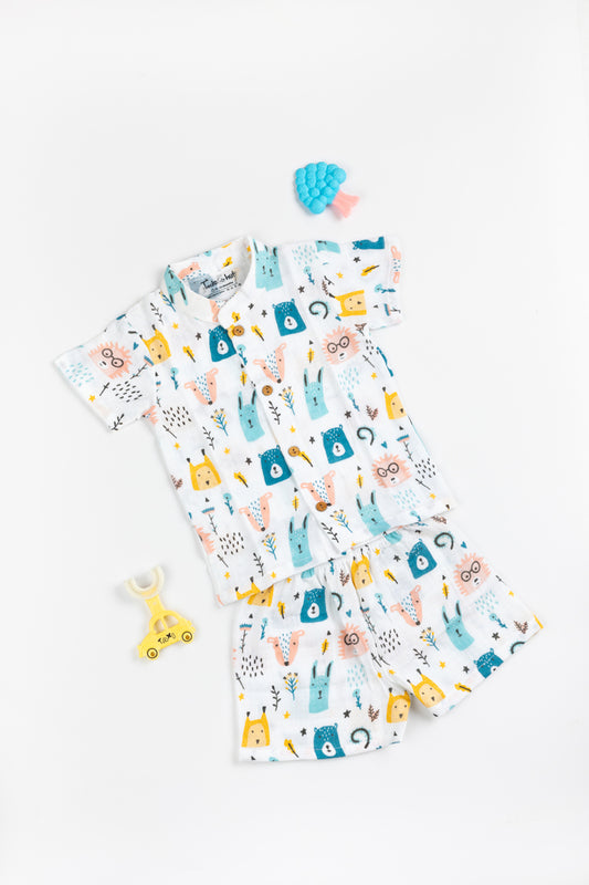 Muslin Chinese Collar Jabla with Shorts KH Baby Animals