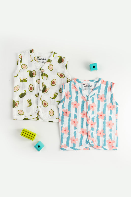 Muslin Jabla SS Avacado & Stripe Flower