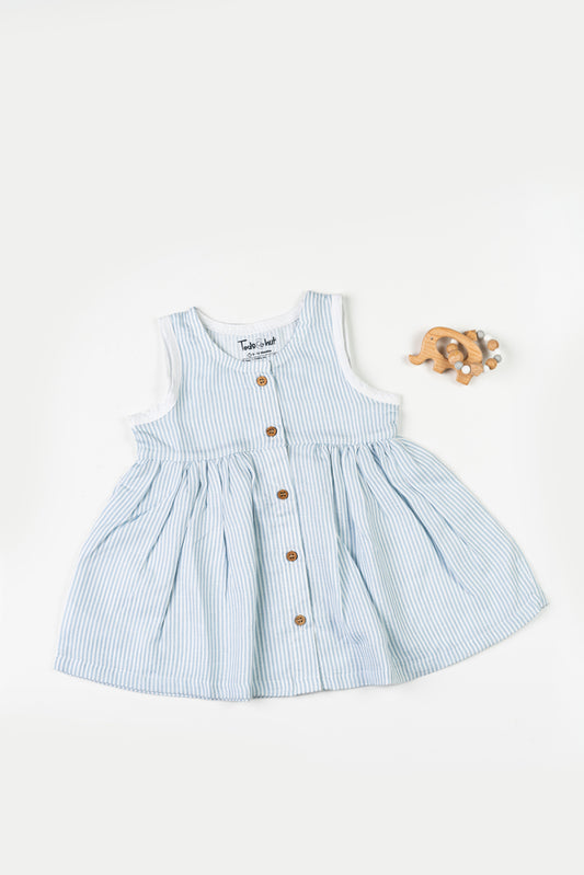 Muslin Frock L.Blue Stripe