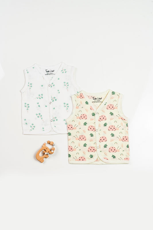 Muslin Jabla SS Green Leaf & Pink Bug