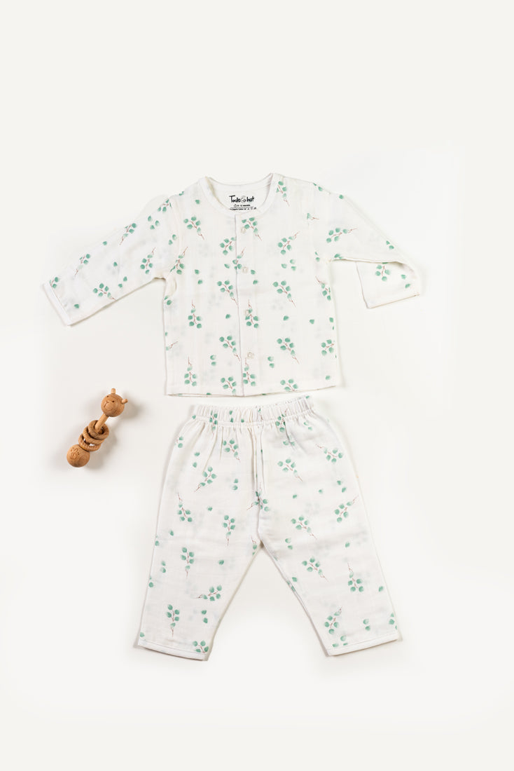 Muslin Night Drees Green Leaf 9-12M