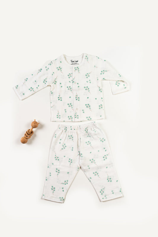 Muslin Night Drees Green Leaf 9-12M
